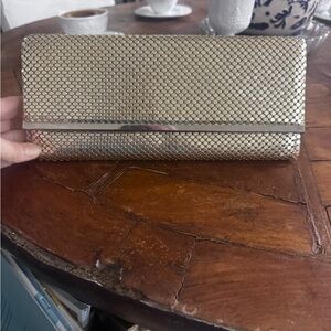 Jessica McClintock Gold Tone Vintage Clutch Evening Bag Purse Snap Closure